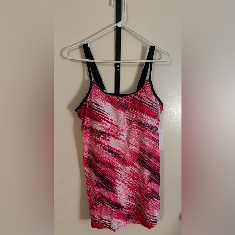NWT Hanna Nikole Women's Pink and Black Tankini Top (Size 12W)